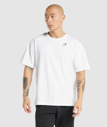 T Shirts Gymshark Essential Oversized Hombre Blancas | CO 3274VRW